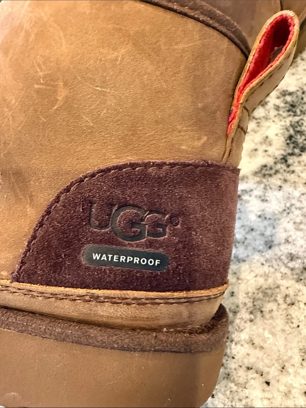 UGG Kids Brown Leather Lace-Up Ankle Boots with Burgundy Laces